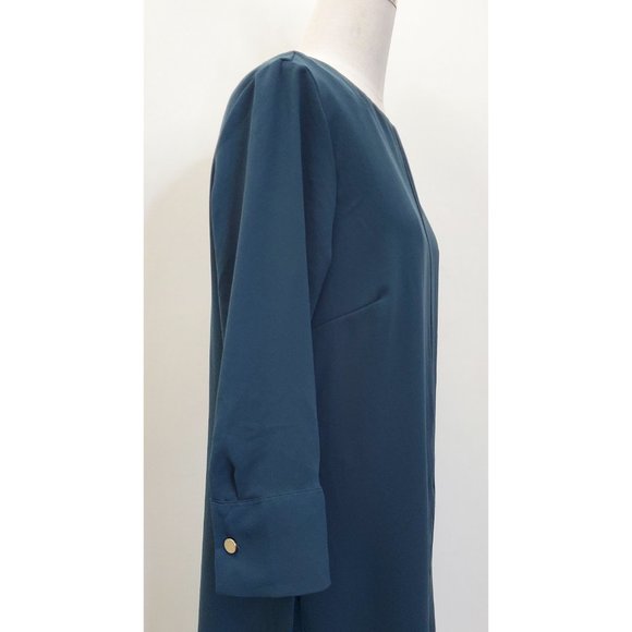 H&M Womens Dark Teal Boat Neck Crepe Dress with Tie M NWT - Picture 8 of 9